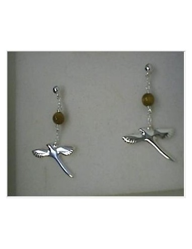 BOUCLES D'OREILLES PAILLE EN QUEUE ARGENT ET OEIL DE TIGRE