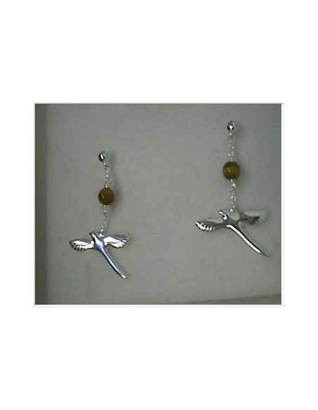 BOUCLES D'OREILLES PAILLE EN QUEUE ARGENT ET OEIL DE TIGRE