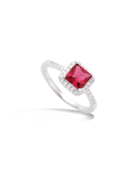 BAGUE ARGENT OXYDE ET PIERRE ROUGE