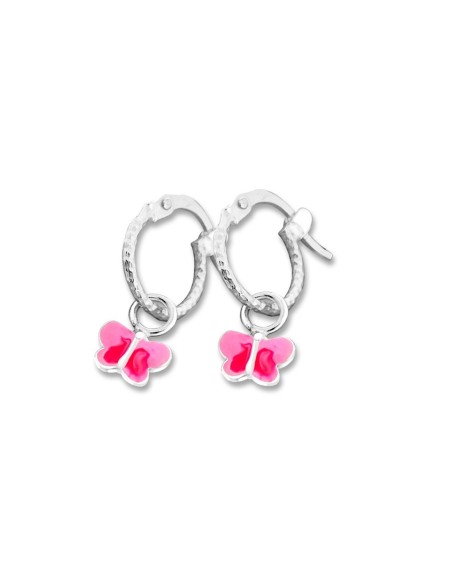 BOUCLES D’OREILLES ARGENT PAPILLONS ROSES ENFANT