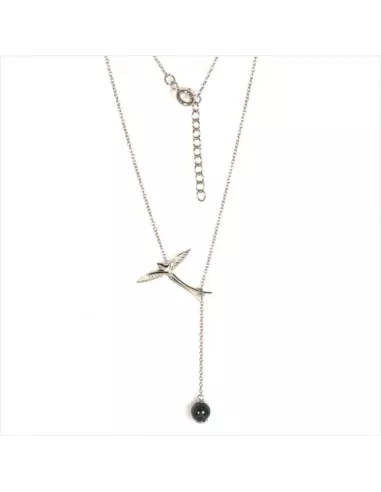 COLLIER ARGENT PIERRE ET PAILLE EN QUEUE